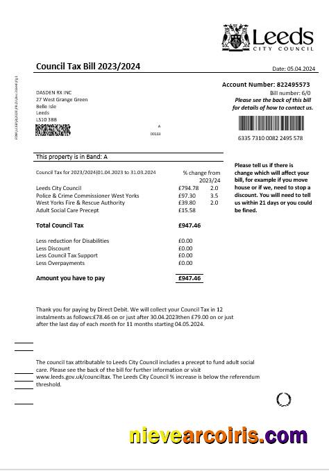 United Kingdom Leeds City Council tax business utility bill